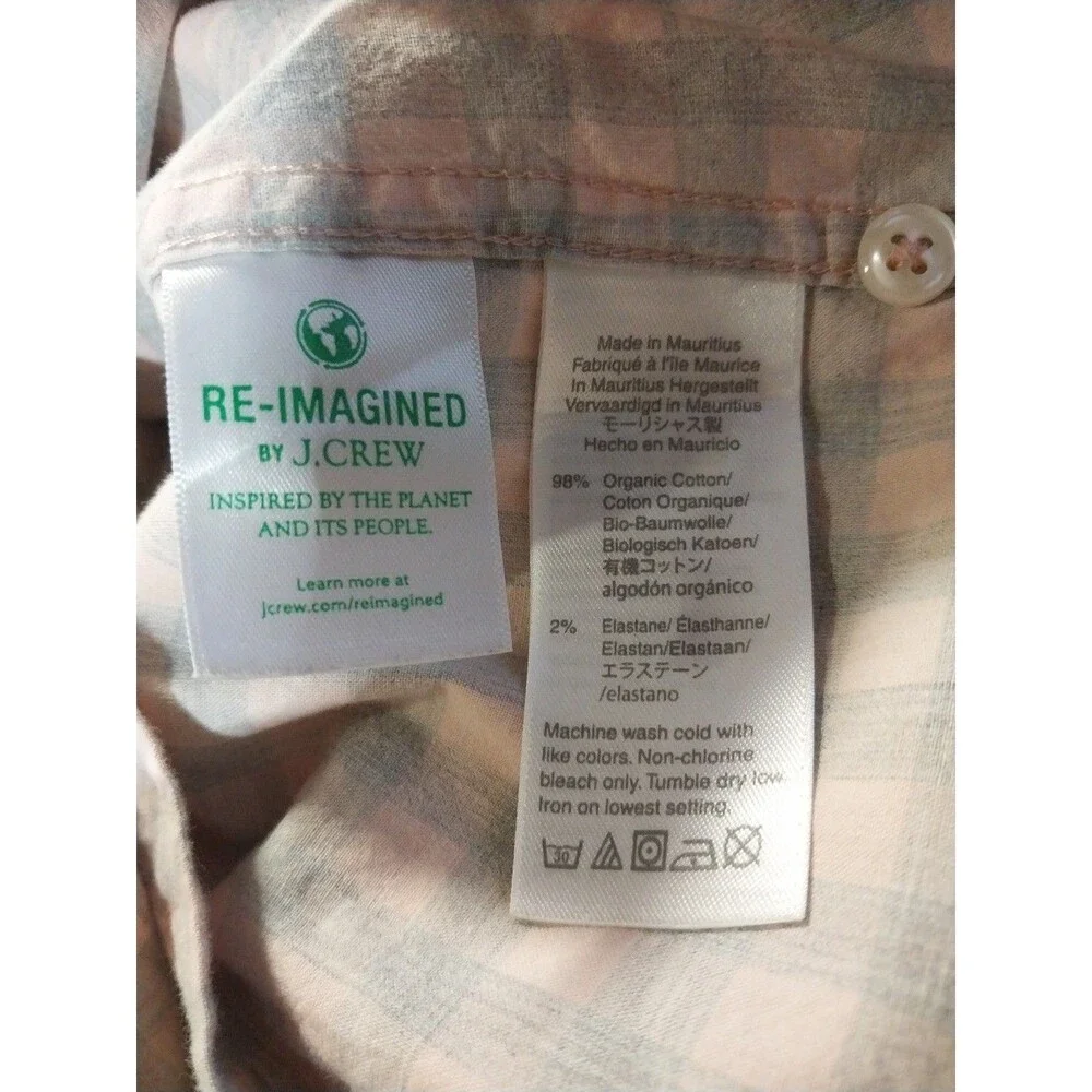 J. CREW SLIM STRETCH Check Print Organic Cotton Button Down Shirt Size Large